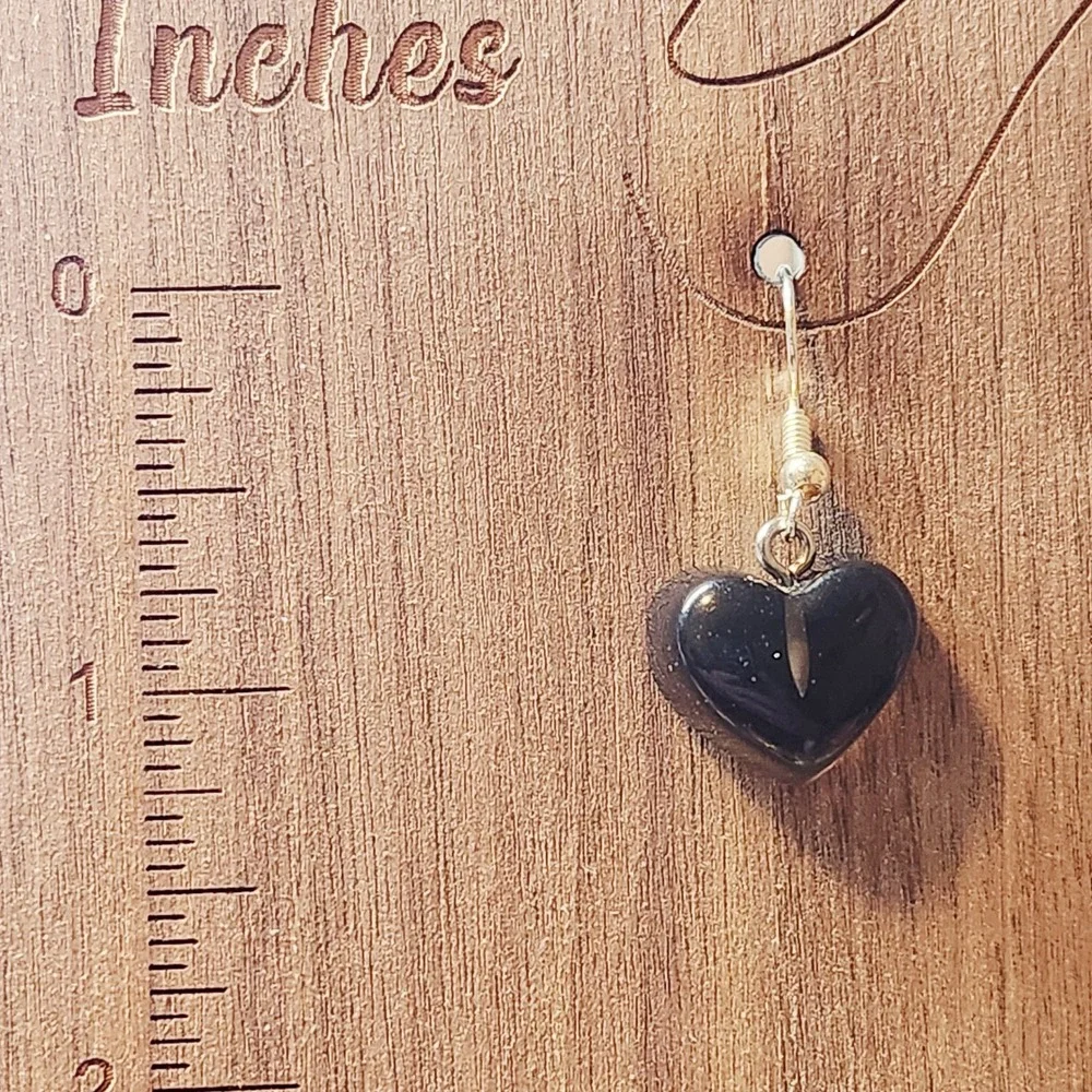 Handmade Black Jelly Translucent Heart Dangle Drop Earrings‎ 1-1/2